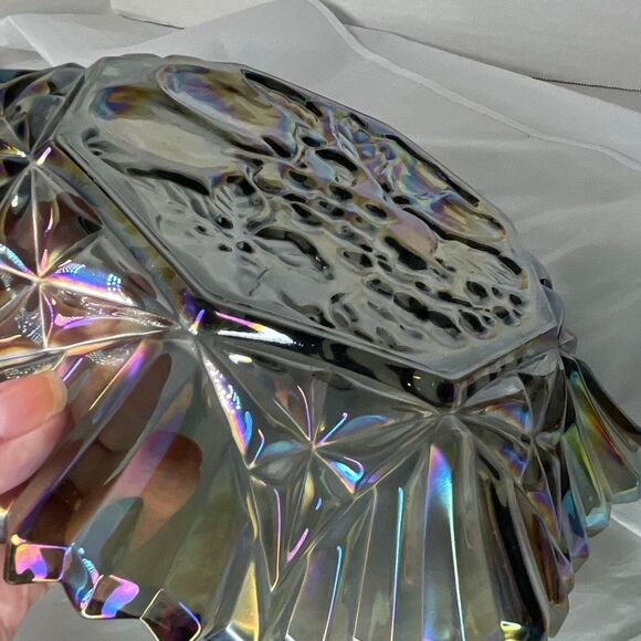 VTG Federal Glass Pioneer 10” blue smoke saw tooth edge fruit bowl - Picture 4 of 6